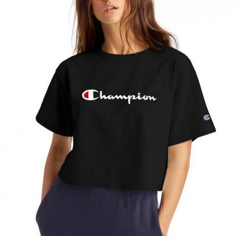 Blusa Champion Cropped Script Logo Preto